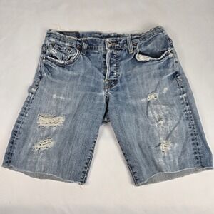 Lucky Brand Easy Rider Denim Shorts Distressed Rips Raw Hem‎ Casual Blue Sz 4/27